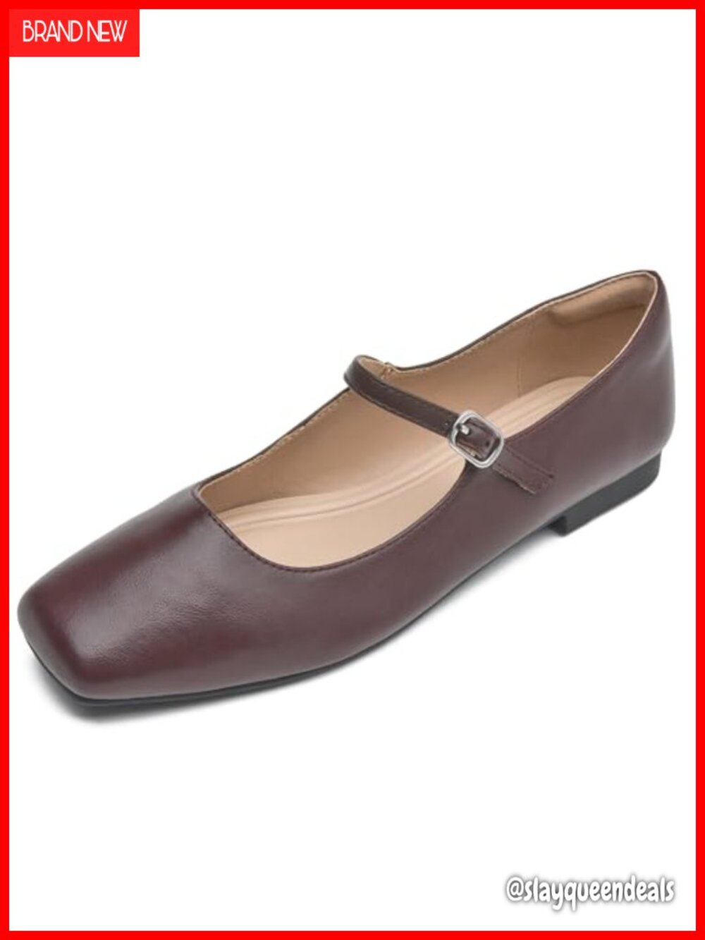 Mary Jane Flats for Women Square Toe Buckle Ankle Strap Dress Shoes